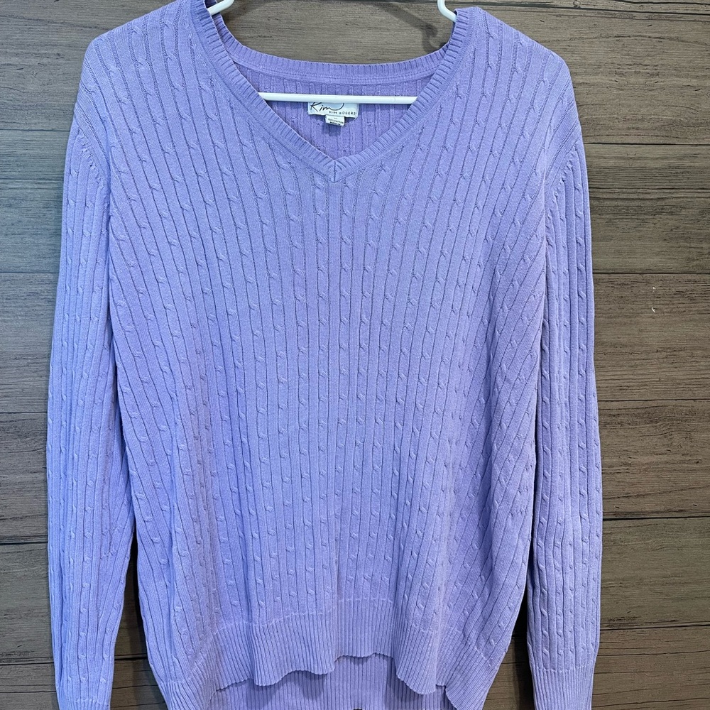 Lavender V-Neck Cable Knit Sweater